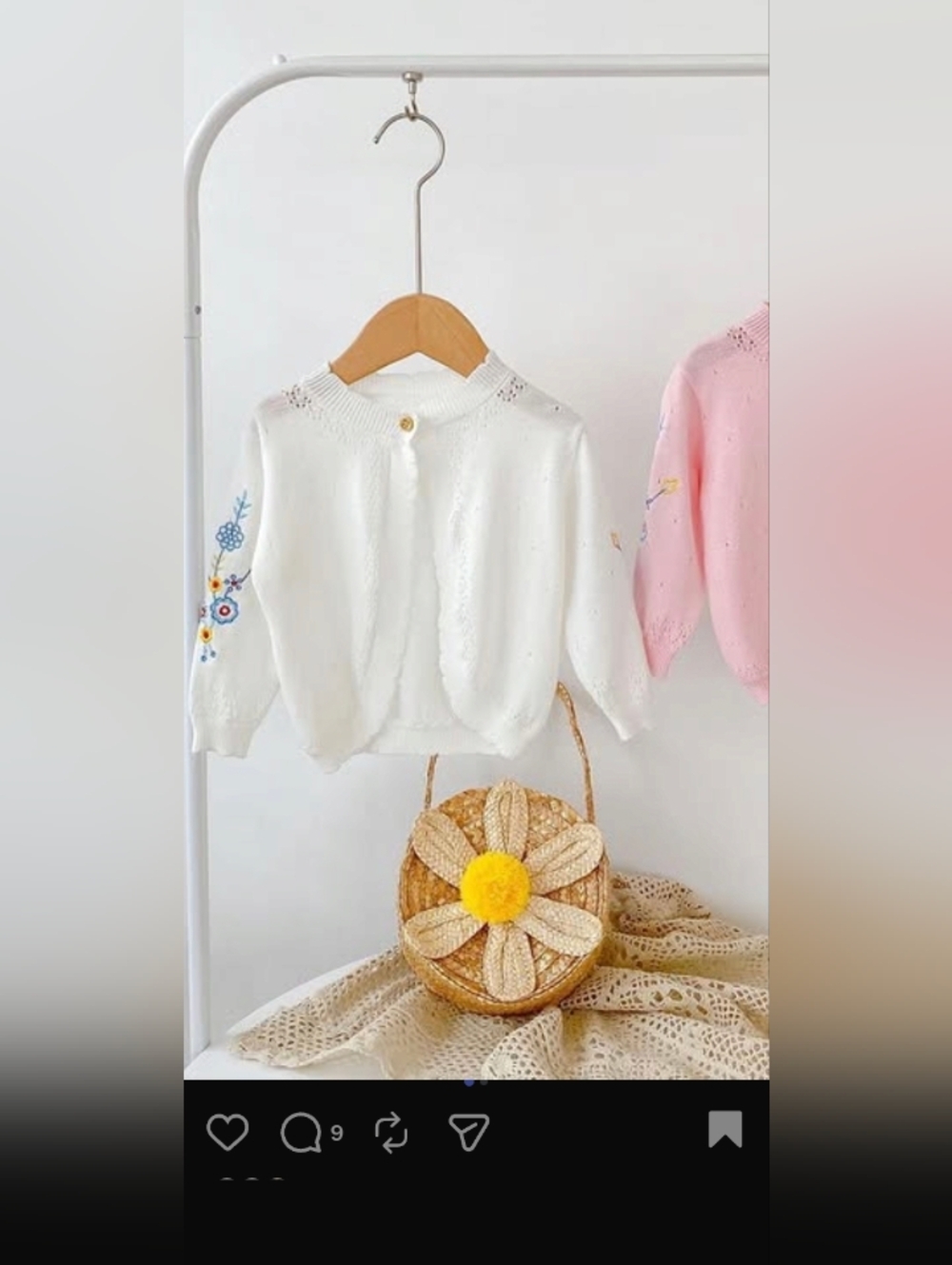 Girls White Or Pink Knit Cardigan with Floral Embroidery